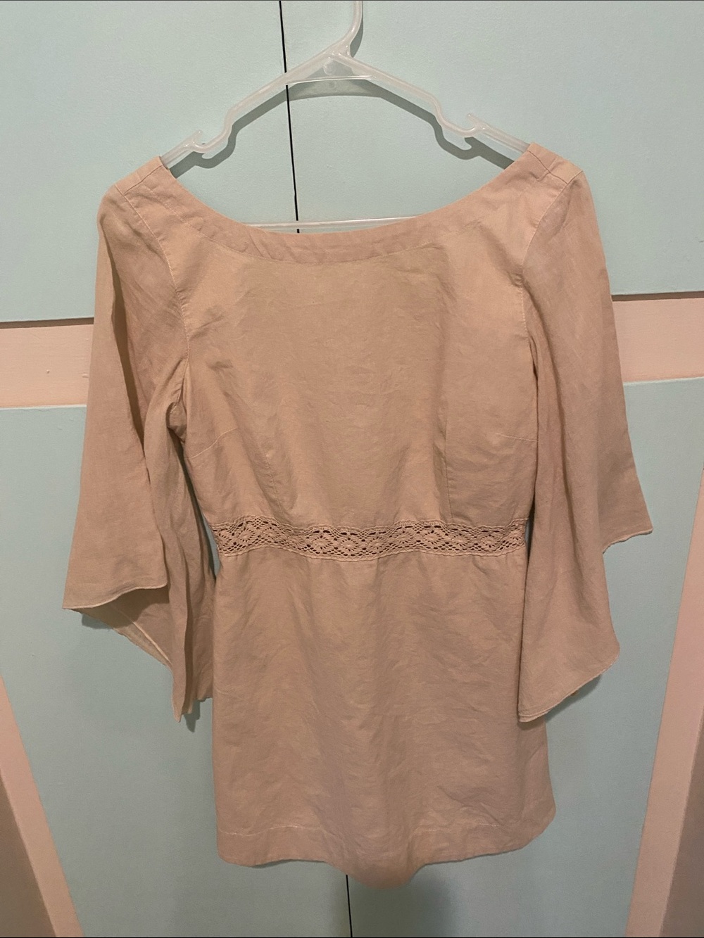Free People Beige Midi Dress with Lace Waist